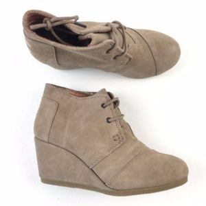Toms Desert Taupe Suede Booties Lace Up